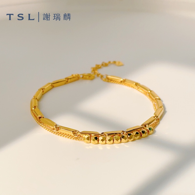 TSL/谢瑞麟计价足金5D蹦迪珠双链新款黄金手链送女友老婆节日礼物