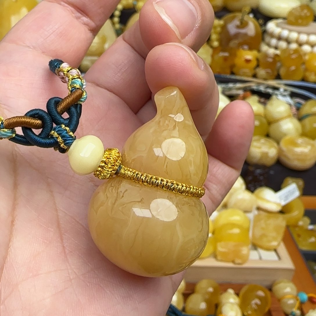 琥珀套链未镶嵌天然俄料浓蜡妖花蜜蜡葫芦吊坠