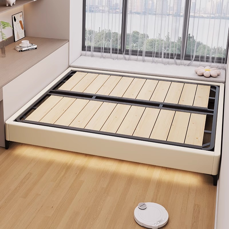 全实木榻榻米床架无床头床钢木排骨架床定制床架小户型齐边悬浮床