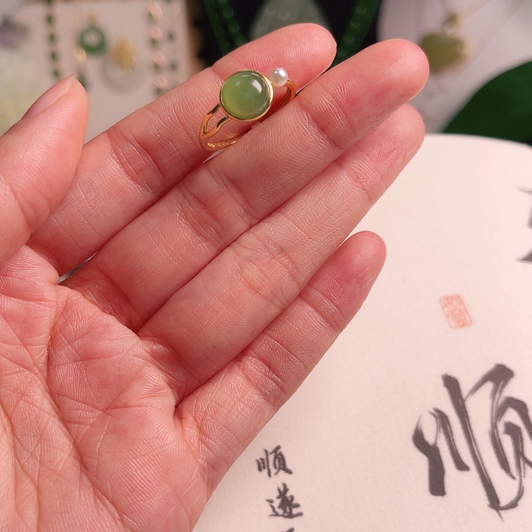 和田玉（糖玉）戒指银S925镶嵌CS