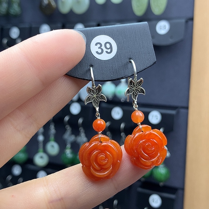 翡翠耳饰银S925镶嵌65666