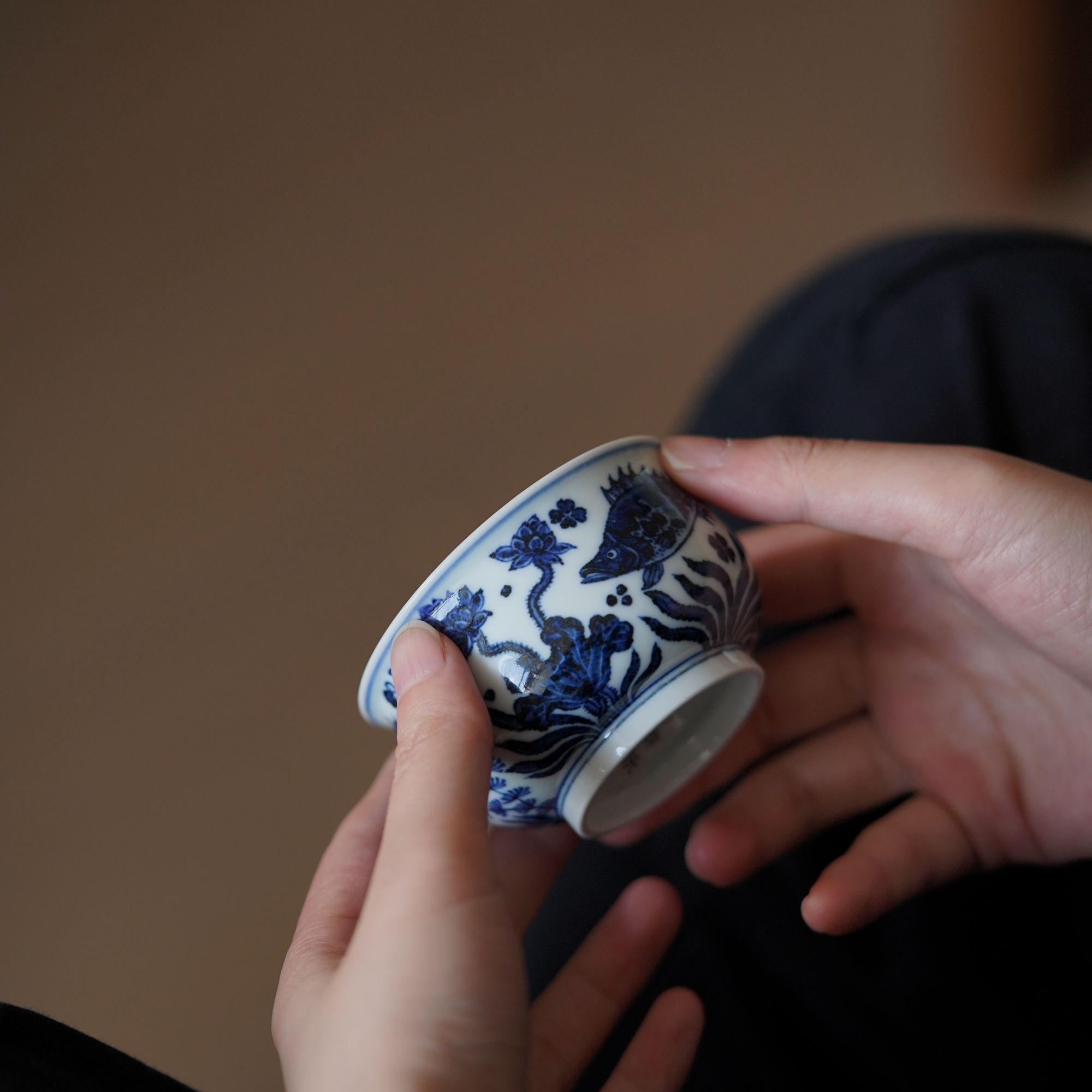 松风馆藏青花鱼藻炉式杯明永宣经典鱼藻主人杯全手工手绘