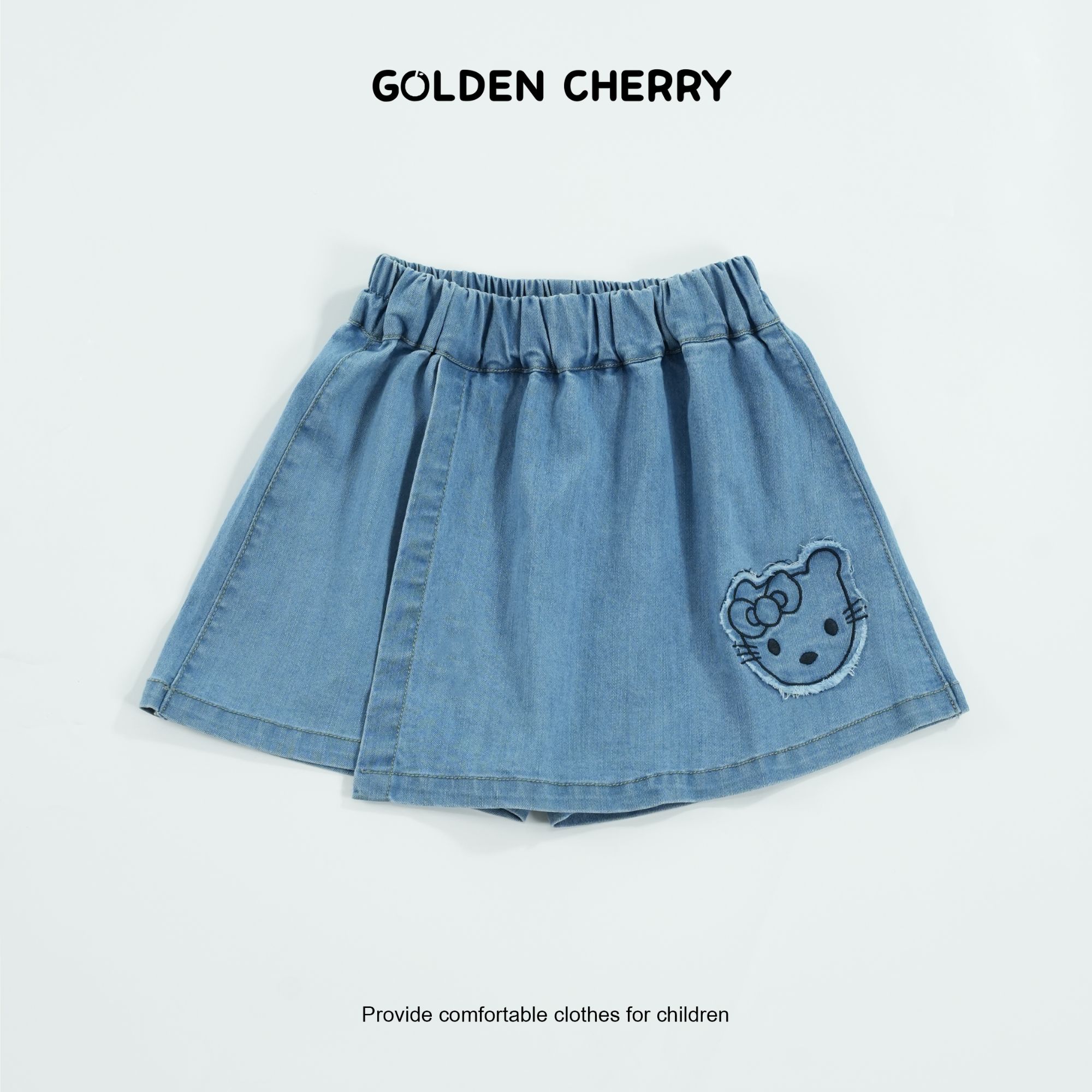 【金樱桃Golden cherry】小童蓝色哈喽小猫休闲裤裙285236