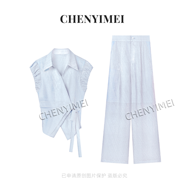 CYM1867夏季新款法式时尚气质显瘦修身设计感收腰两件套裤