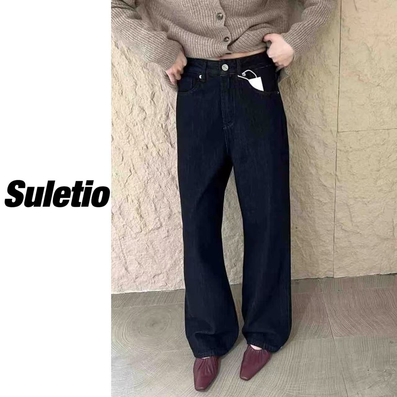 90613#【宾尼】2025冬季新品薄绒黑金直筒裤女 无弹特绒牛仔裤