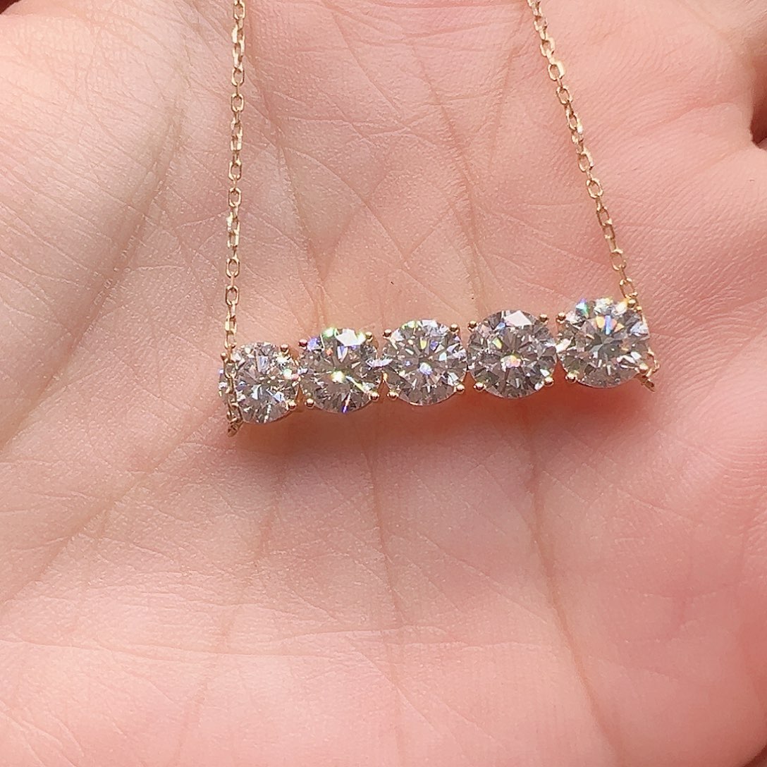 实验室培育钻石18K金镶嵌项链2.796ct K黄平衡木项链45cm（大号）