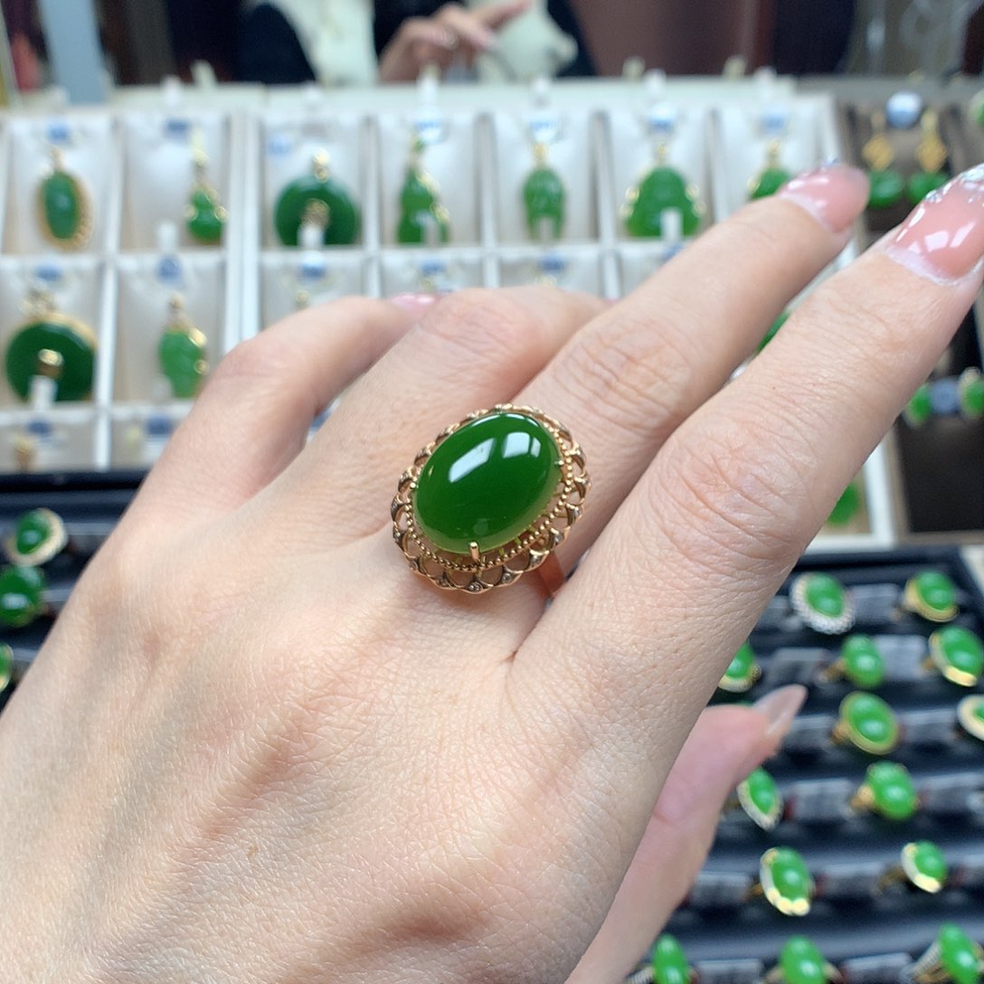 和田玉戒指18K金镶嵌1216