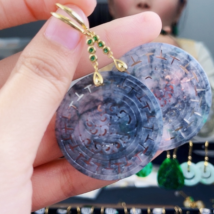 翡翠耳饰银S925镶嵌饰品