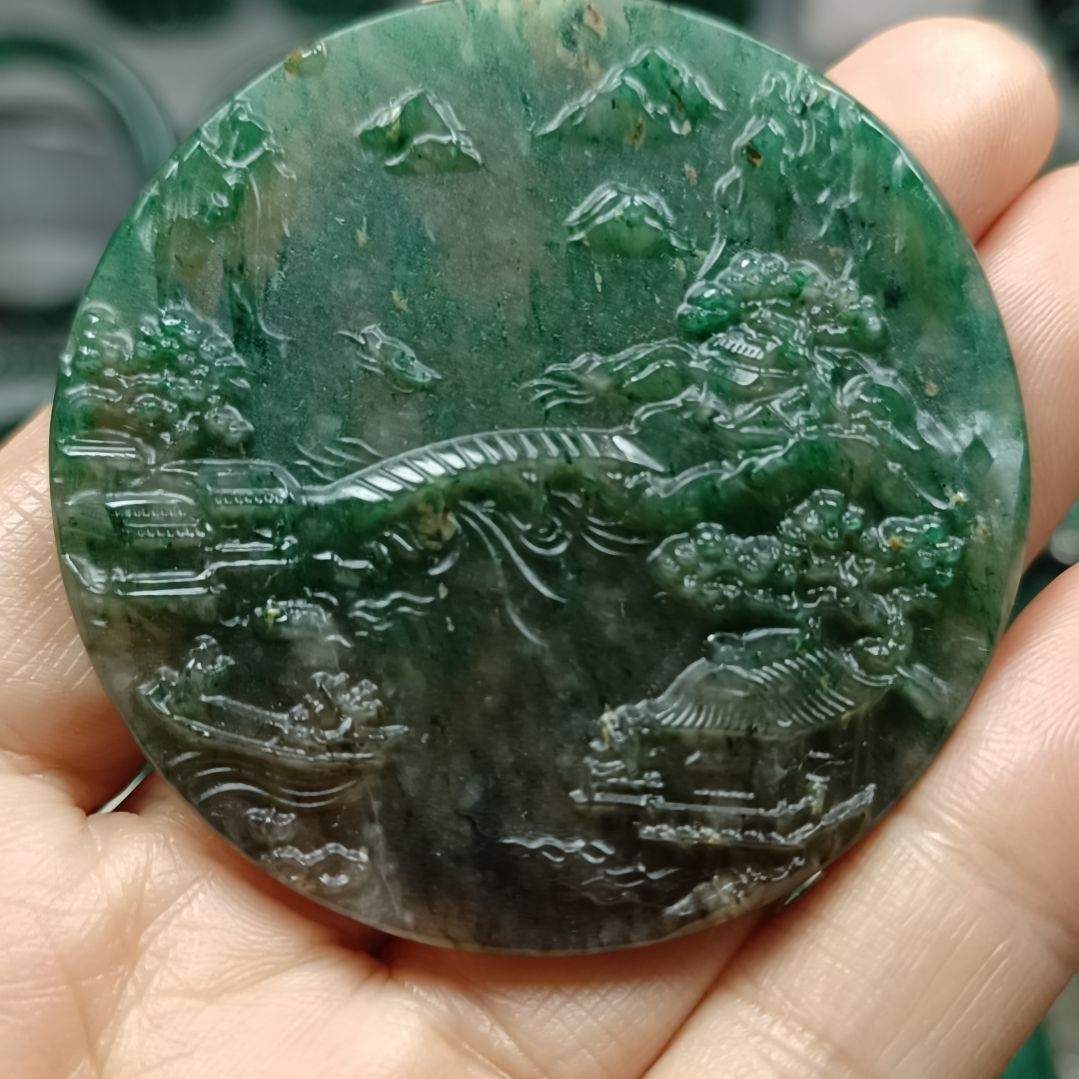 独山玉山水挂件未镶嵌