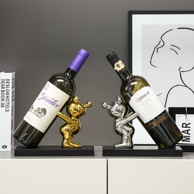 网红泡泡熊酒架电镀红酒架礼品摆套装轻奢陶瓷创意置物摆件客厅