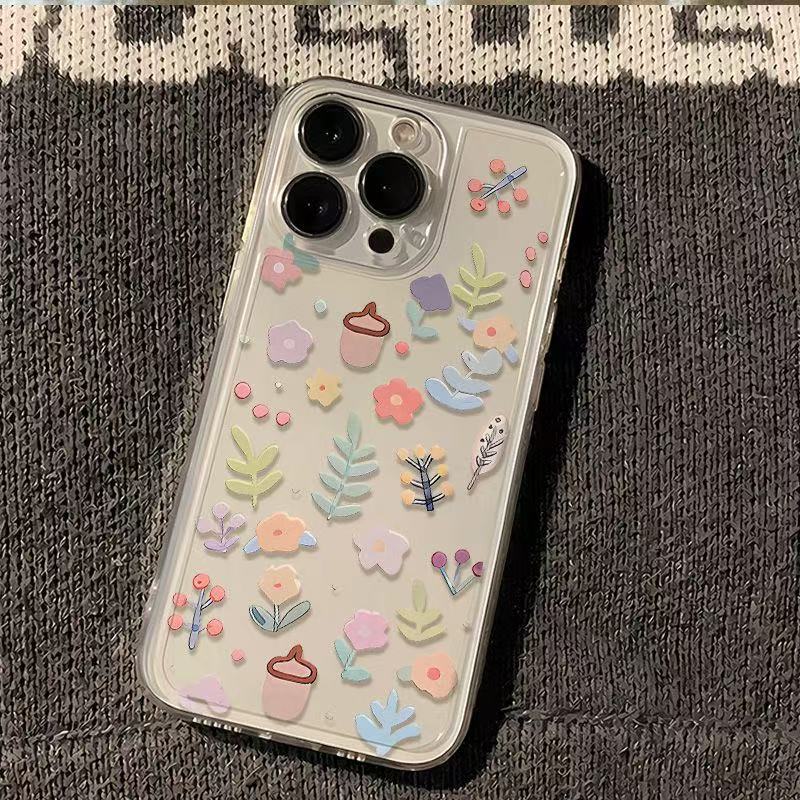 小清新碎花适用于苹果16ProMaxiphone手机壳太空壳情侣保护套可爱