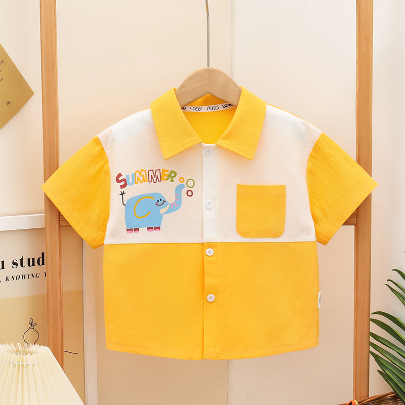 【青青专属】2025夏季新款儿童洋气休闲小树人短袖衬衫4C026-2