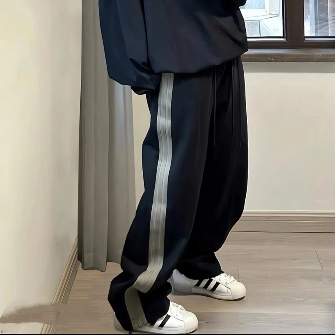 21FW ESSENTIALS 三条杠宽松休闲拉链直筒裤阔腿裤