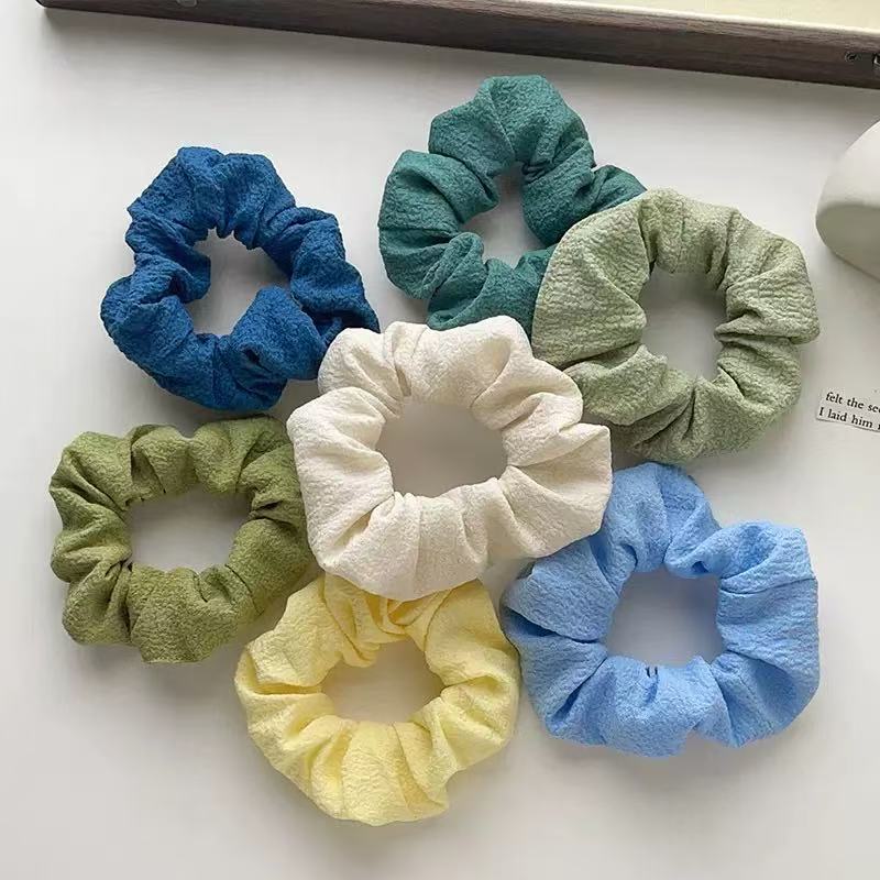 泡泡纱大肠发圈简约纯色女士头绳扎头发橡皮筋褶皱小泡芙发圈