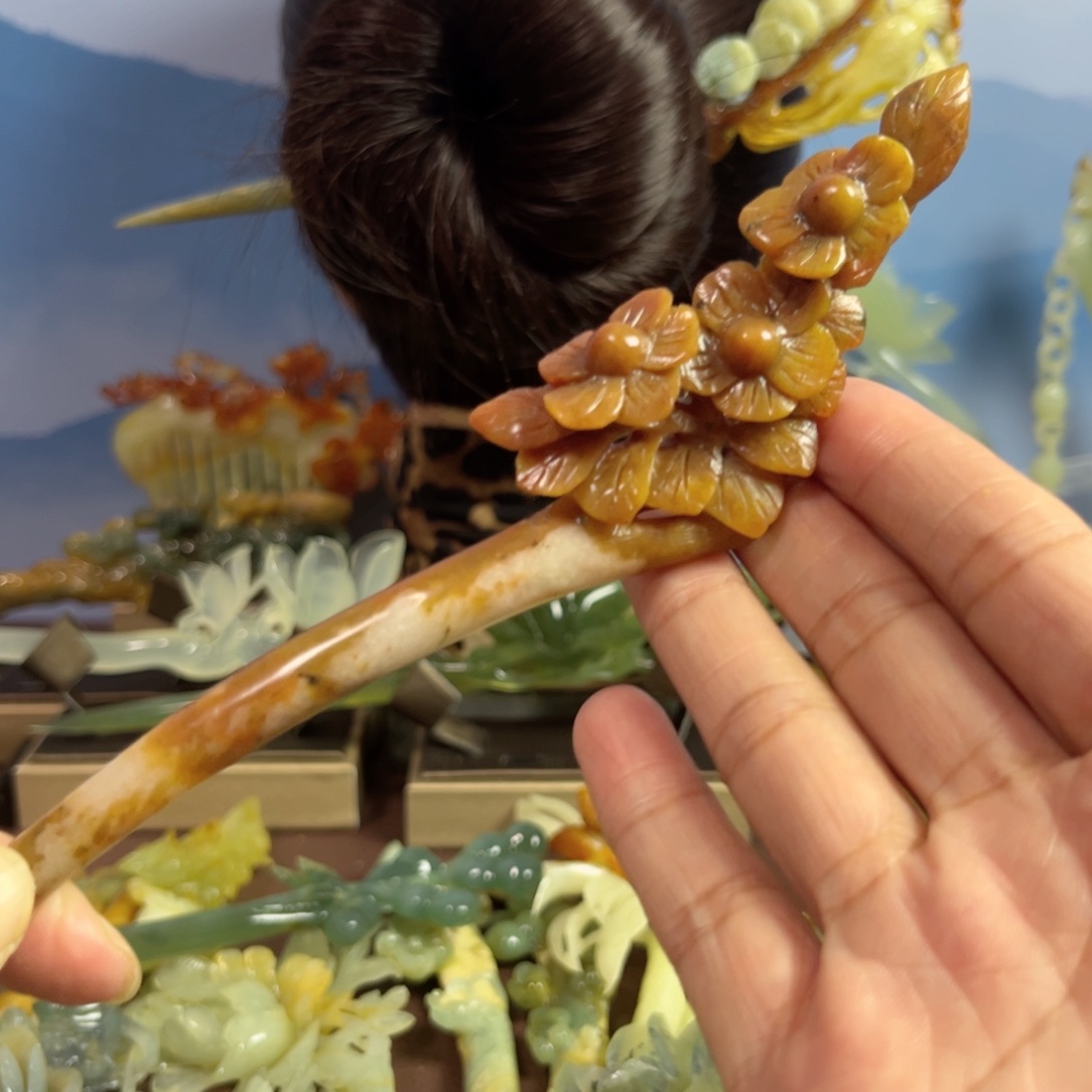 蛇纹石玉发饰合金
