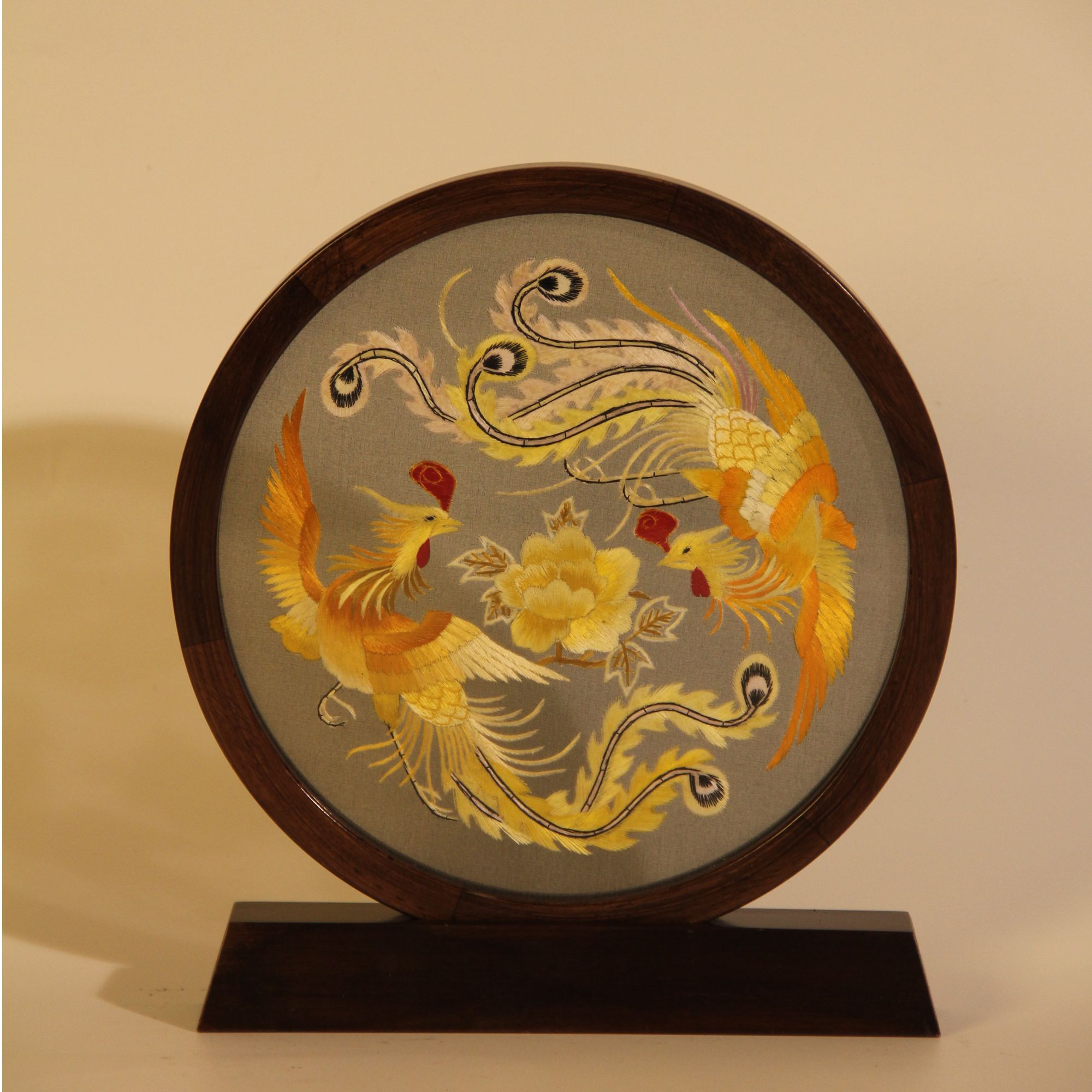 纯手工凤凰胡桃木双面苏绣精品摆件客厅玄关送人必备摆件锦盒包装