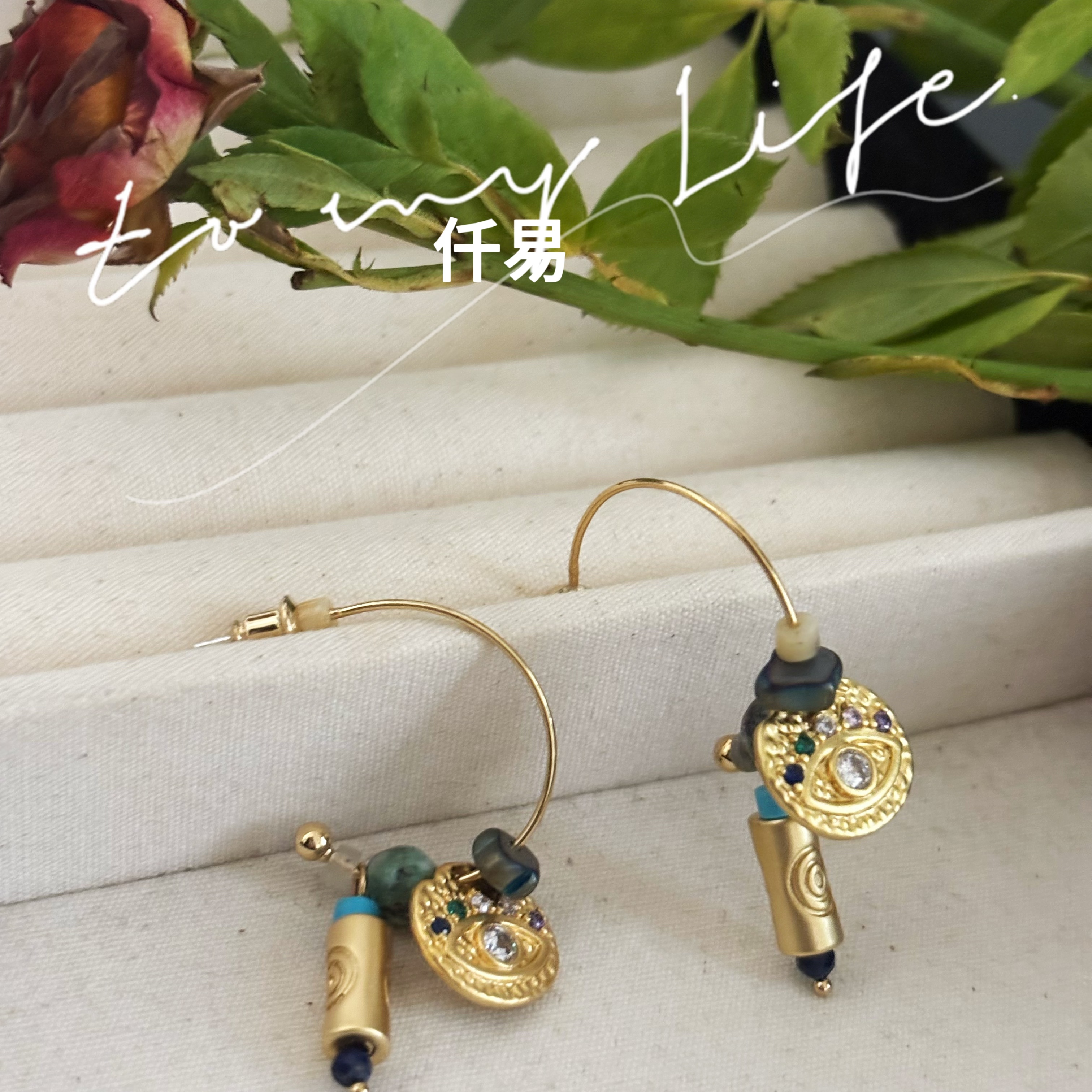 铜合金耳饰 恶魔之眼镶锆石黄松松耳环轻奢耳饰