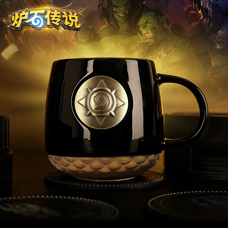 Blizzard暴雪炉石传说游戏马克杯陶瓷周边官方正版浮雕铜章logo