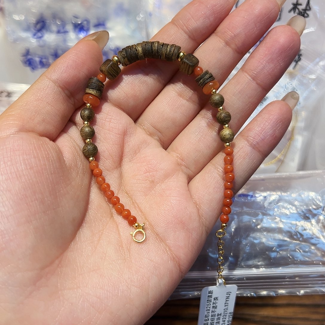 南红玛瑙银S925镀金镶嵌手链南红手链