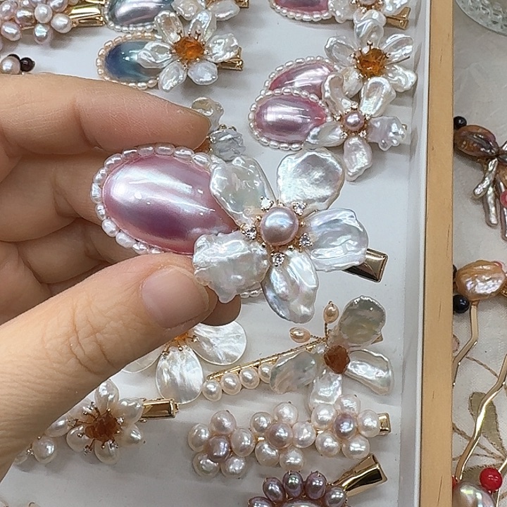 淡水珍珠发饰银S925镶嵌诗*