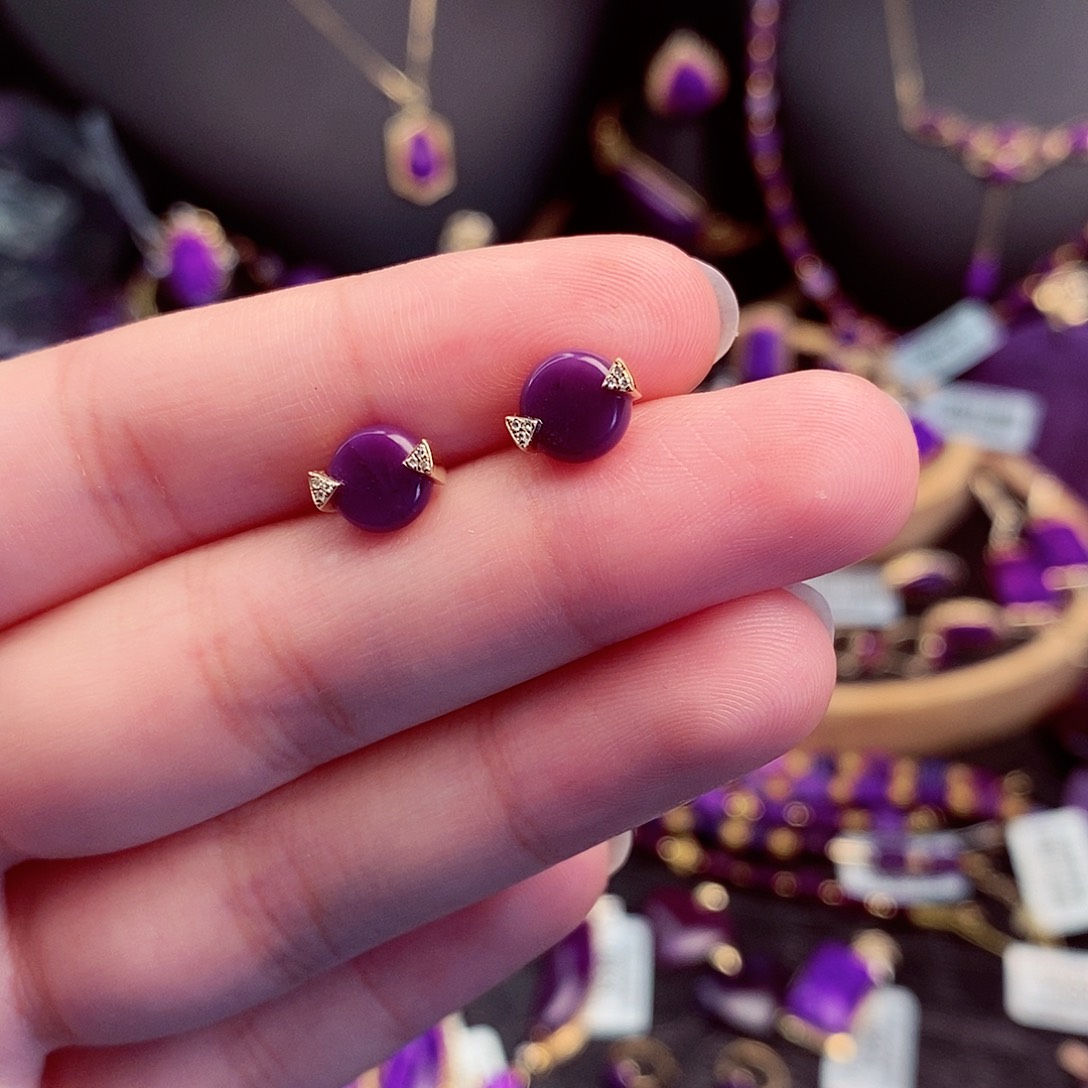 苏纪石（舒俱来）耳饰18K金镶嵌