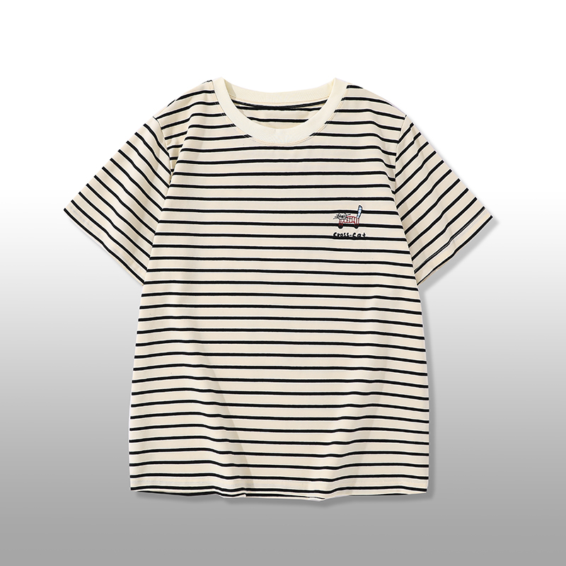 女童短袖t恤2025新款纯棉儿童上衣童装大童夏装衣服女孩条纹半袖