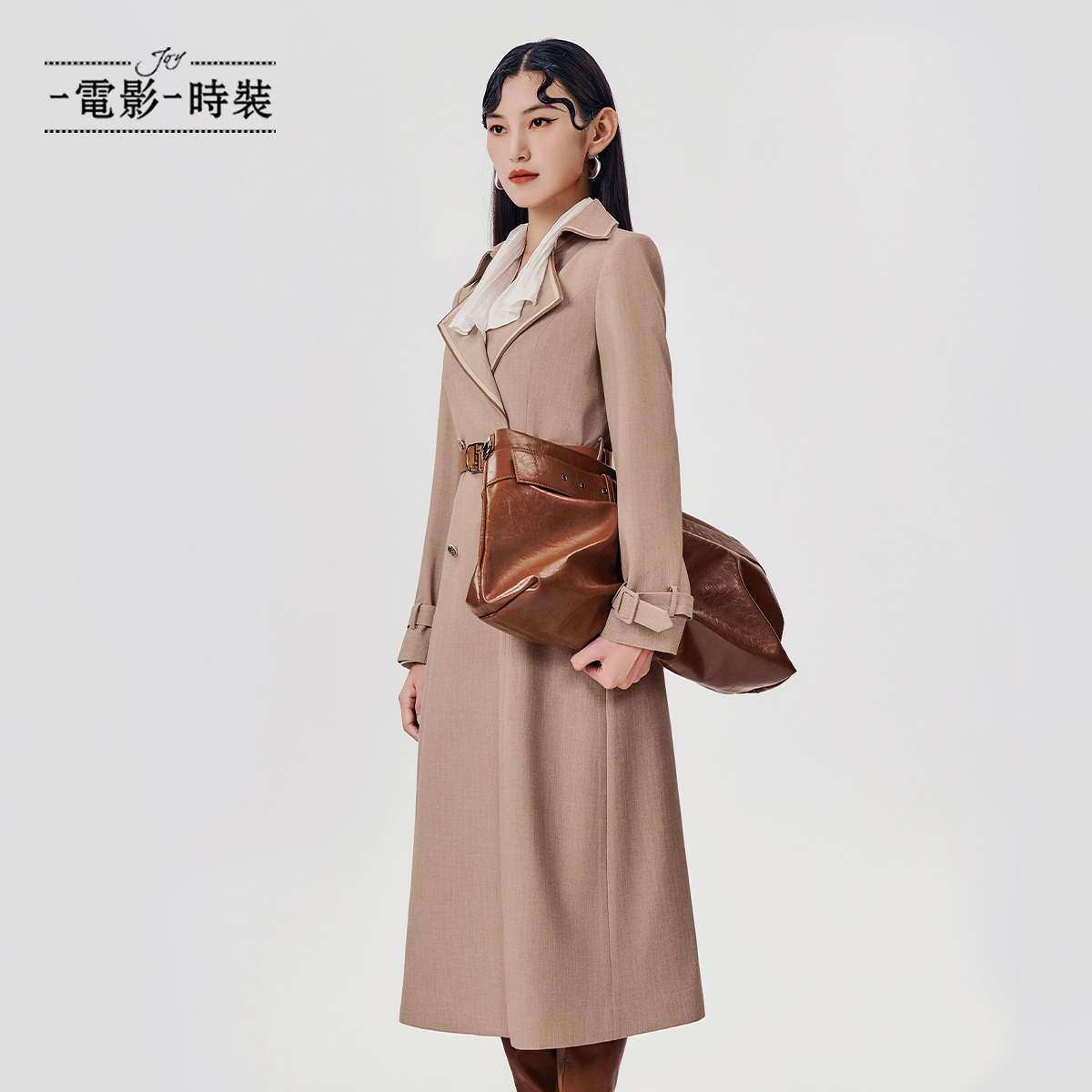 【珊珊专属】复古气质条纹中长款风衣外套 FFHG113421