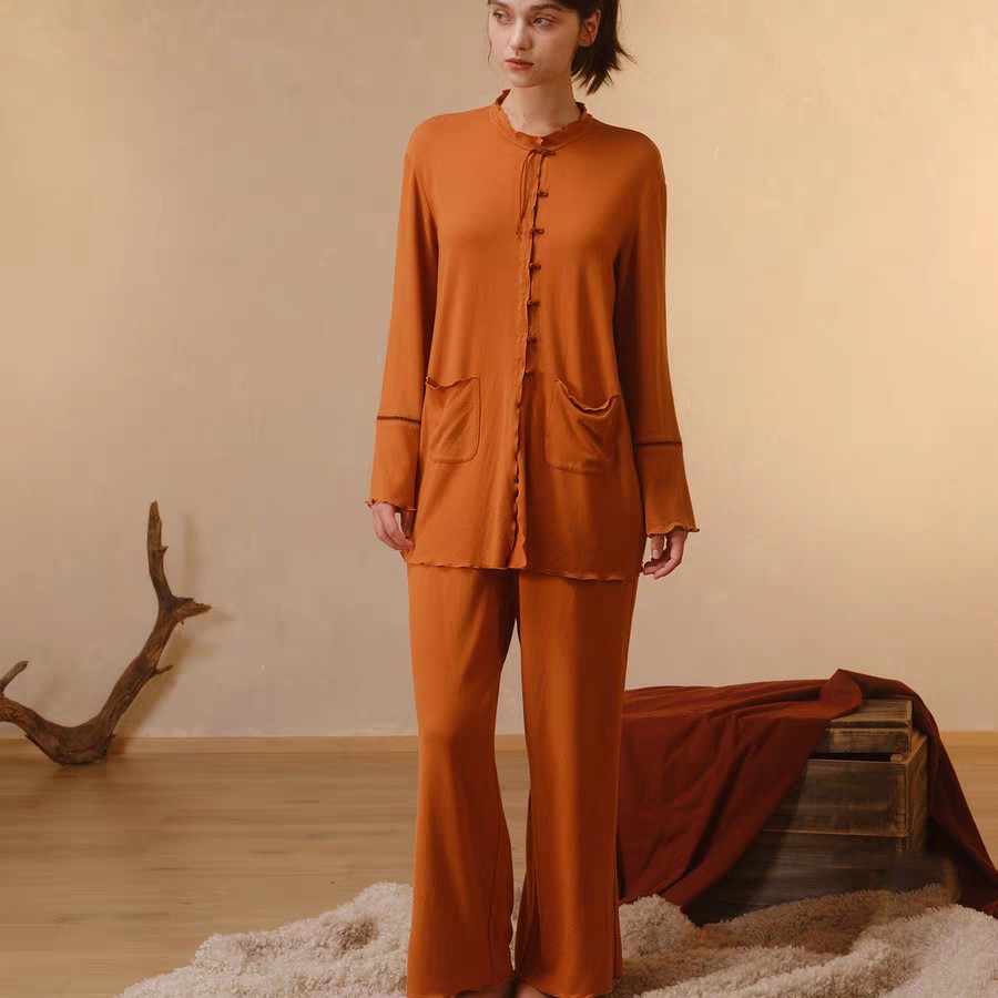 朵朵可可dw242cz159女士国风立领小花边针织磨毛柔软保暖家居服