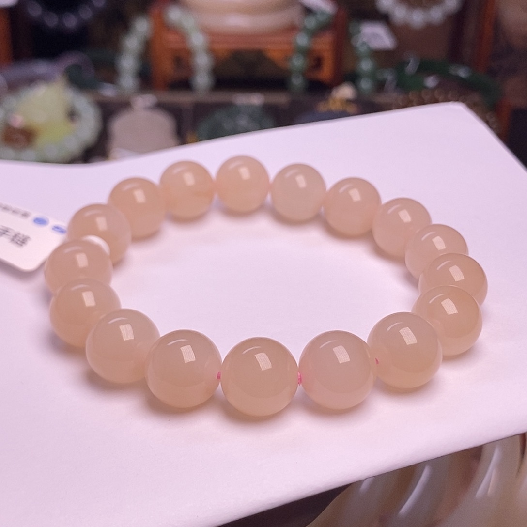 手链未镶嵌和田玉熟藕粉浓粉老矿料手串12mm