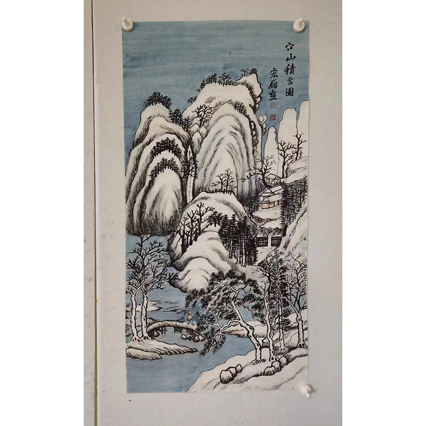 2775  纯手绘老字画《雪景》中堂  尺寸 100×50