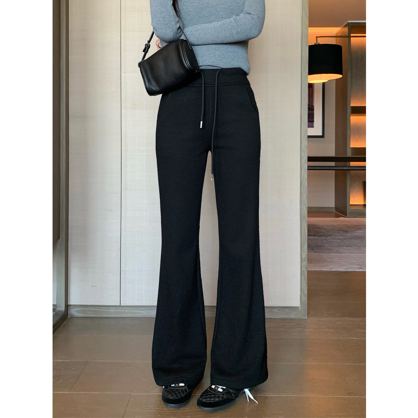 不冷BULENG  抽绳高腰显瘦休闲裤女