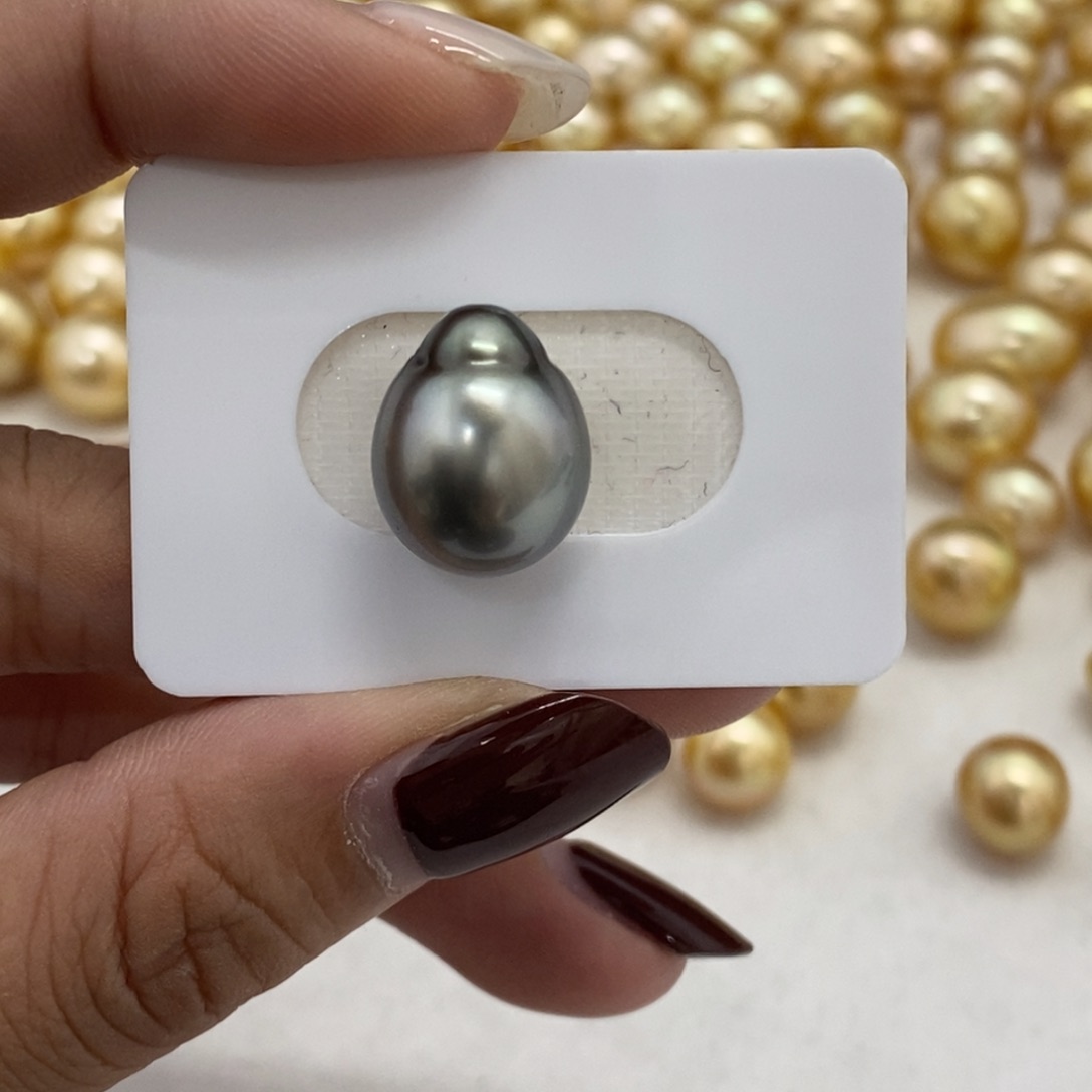 裸珠海水珍珠大溪地巴洛克铂金灰微瑕13.4m