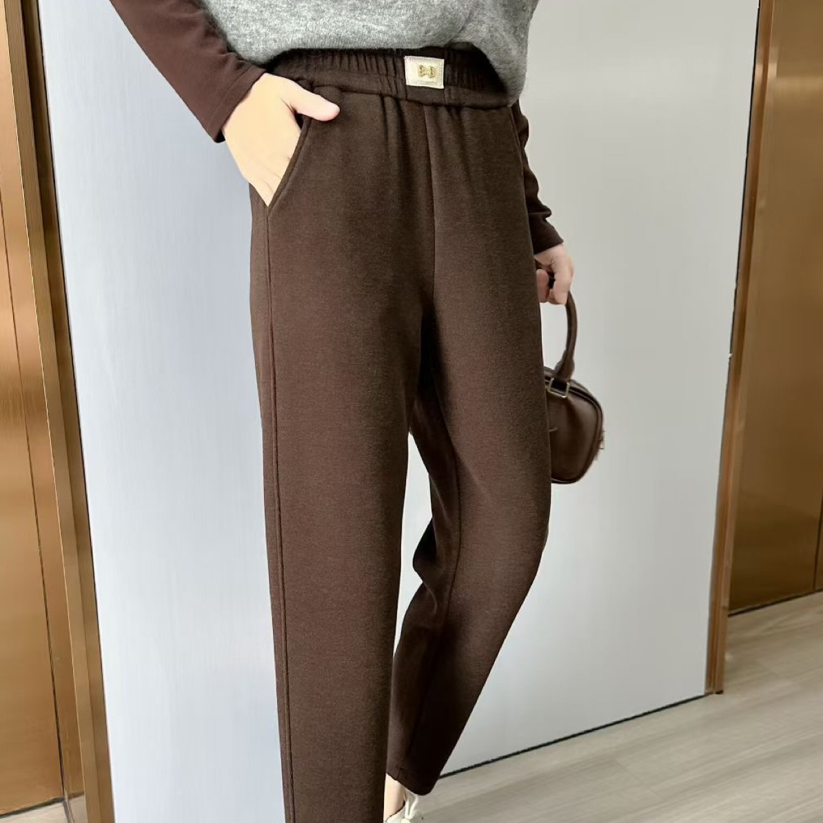 3811冬季新款羊绒显瘦时尚九分休闲小脚裤