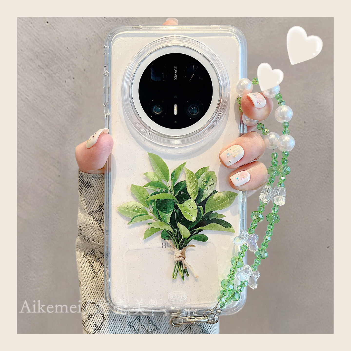 适用华为mate80promax手机壳透明小清新mate70pro+好运柚子叶链条