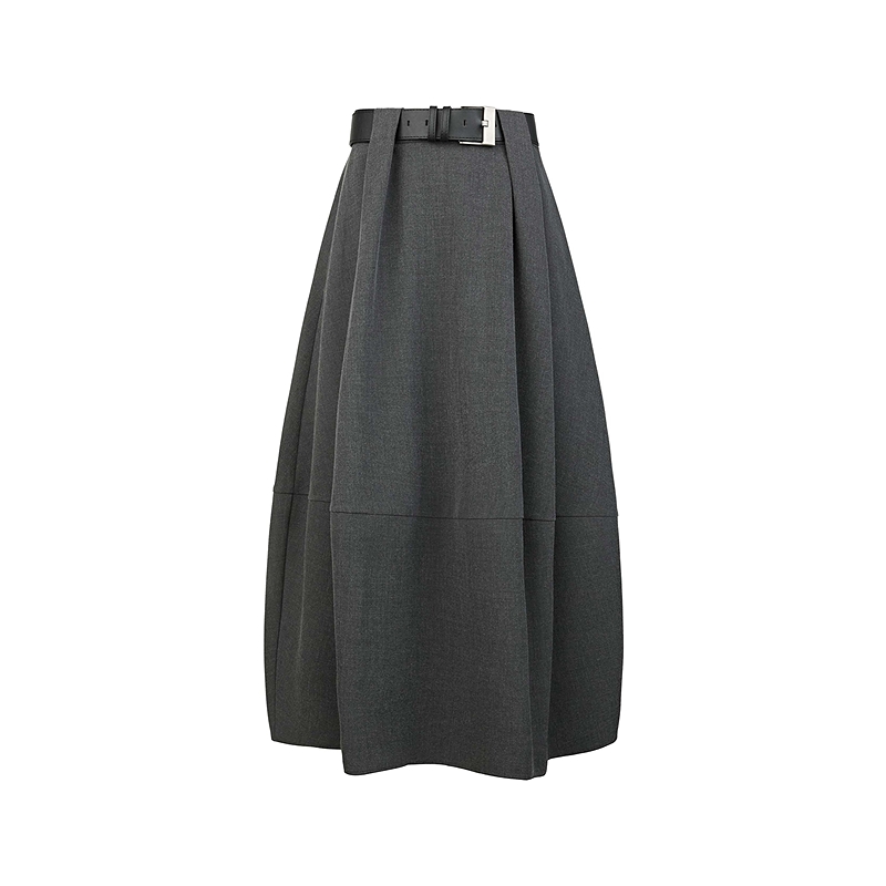 sdeer女装25年新品法式高腰压褶茧型拼接长裙S253Z1119