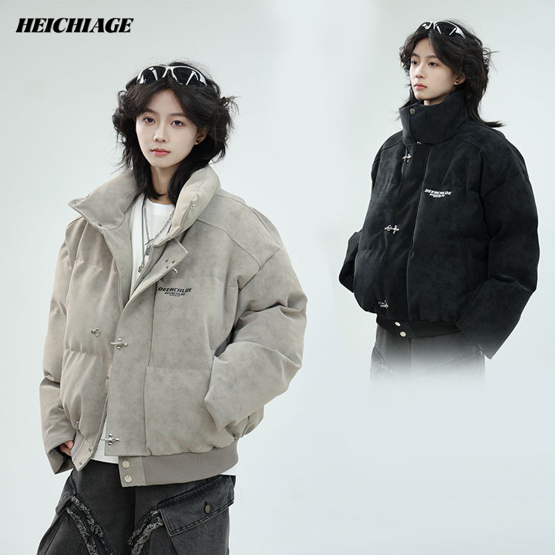 heichiage雾面PU皮立领棉服男冬季棉衣青少年美式防寒保暖外套