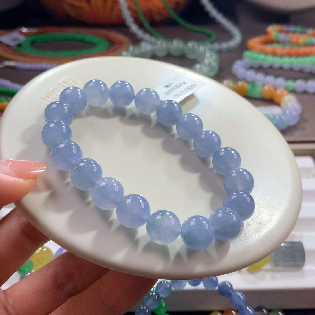 翡翠未镶嵌手链胶润细腻蓝莓紫卡10