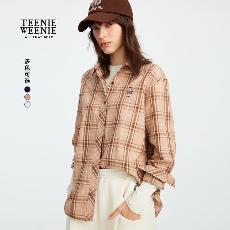 TeenieWeenie小熊衬衫2025秋季翻领休闲时髦复古格纹TTYC257802P