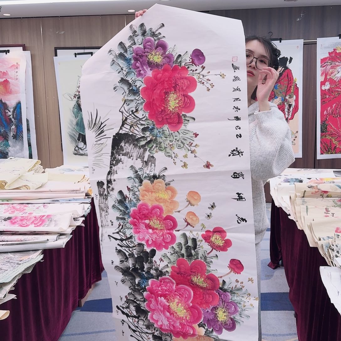 国画长腿美女卖画