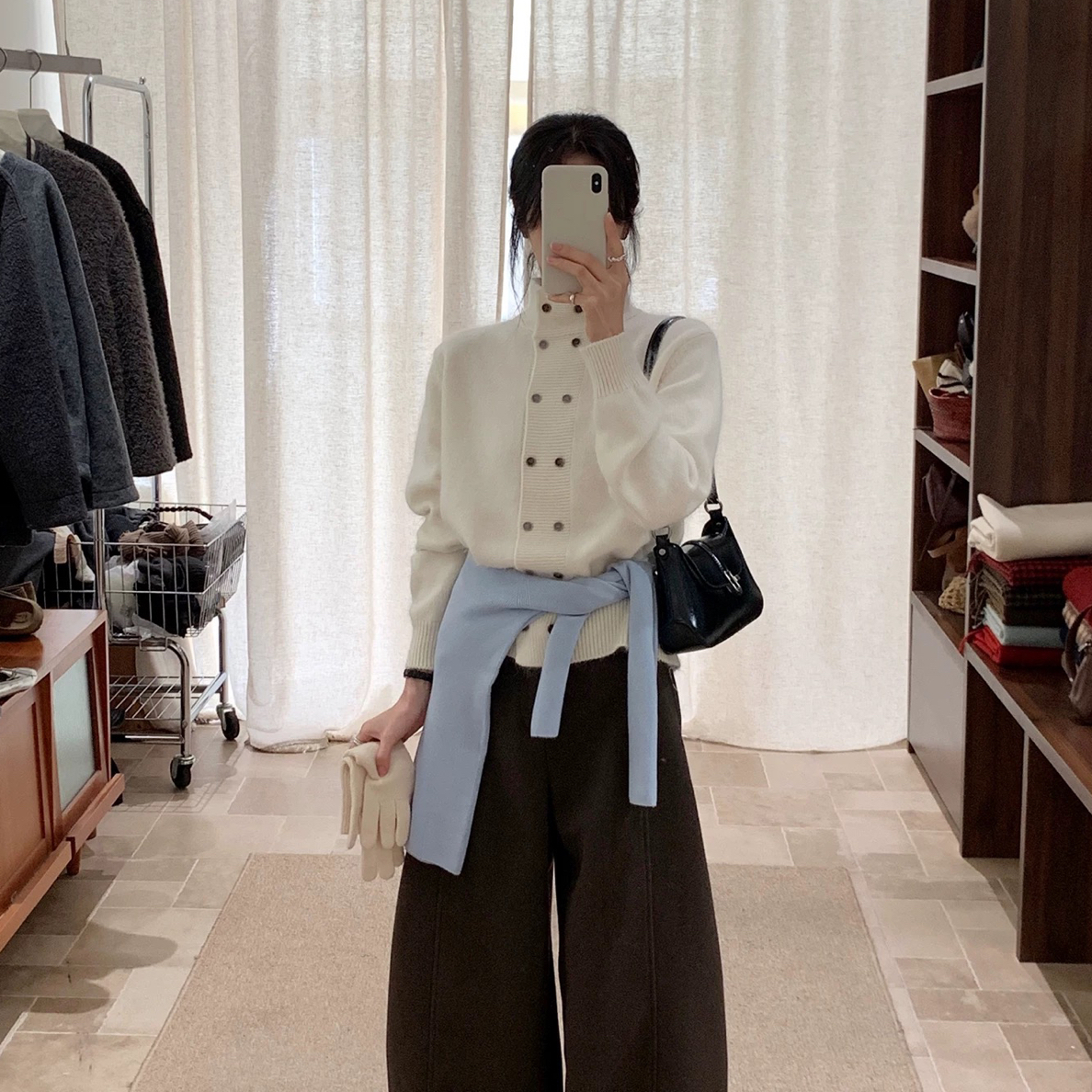 MJJ/双排扣立领慵懒宽松款针织毛衣