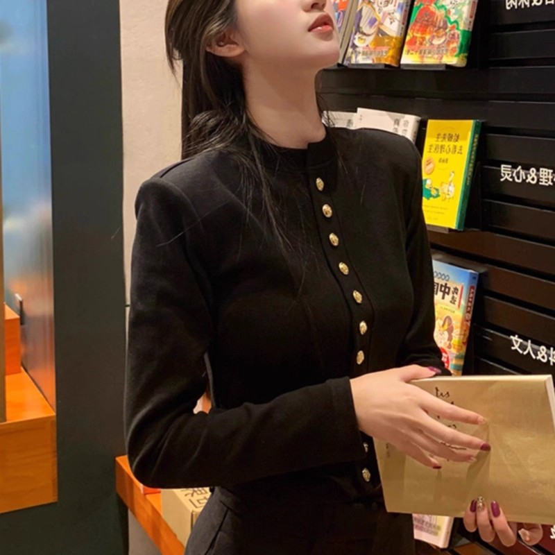 新款韩版廓形针织开衫女秋冬季高级感修身气质短款内搭打底衫上衣