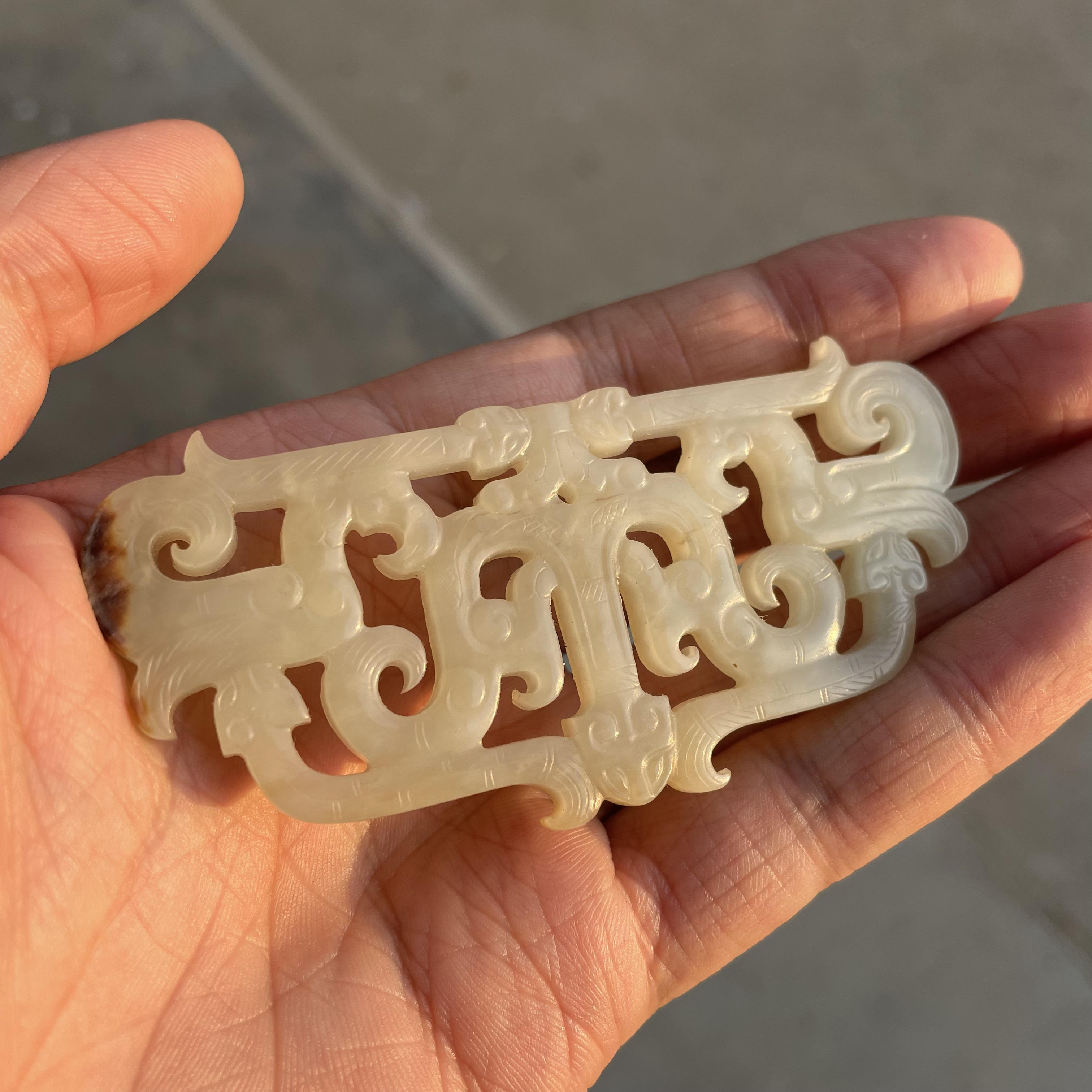 玲珑古玉收藏和田白玉龙凤佩