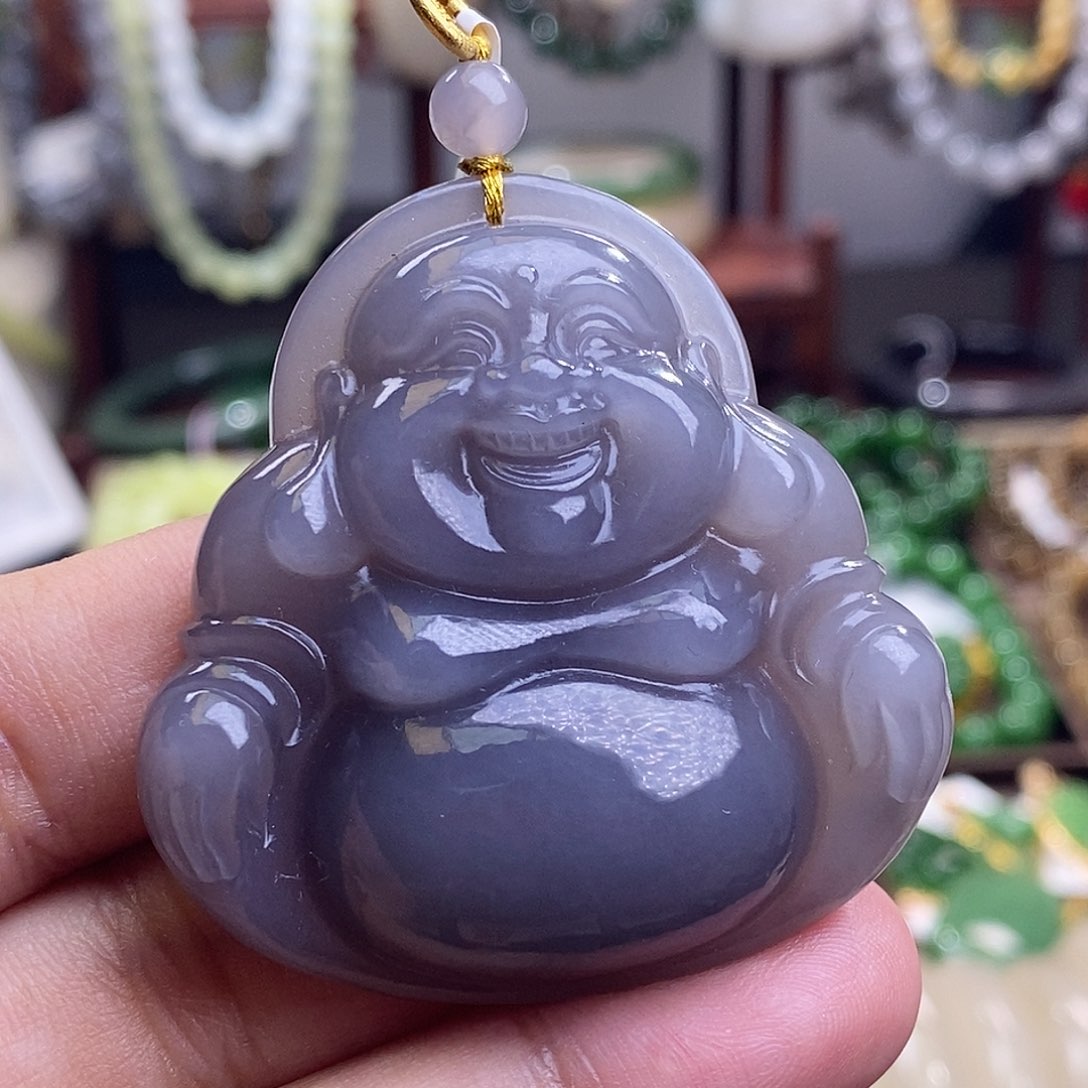 和田玉收藏级烟紫高冰老矿料金镶佛公吊坠未镶嵌