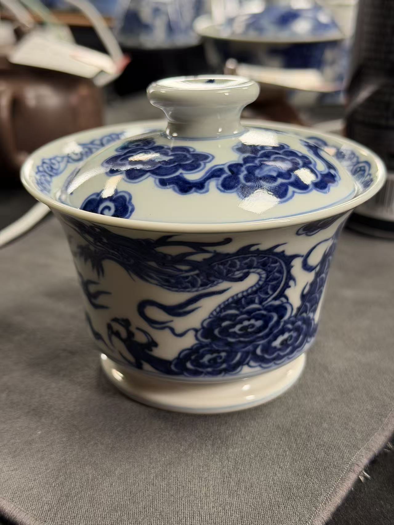 凡凡会客厅 占春生窑 110 古龙纹马蹄盖碗