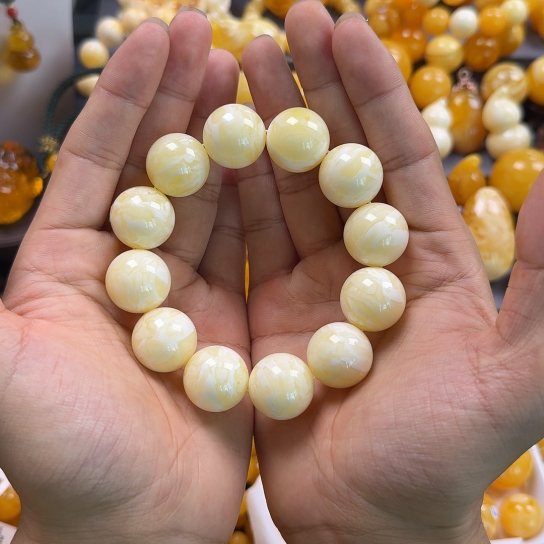 琥珀珠宝奇石未镶嵌同料乌料白蜡20mm