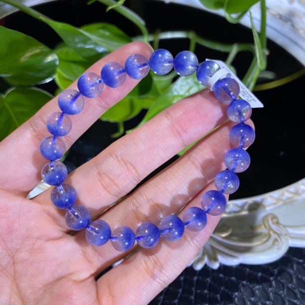 高品蓝线石单圈聚宝盆8mm左右水晶手串