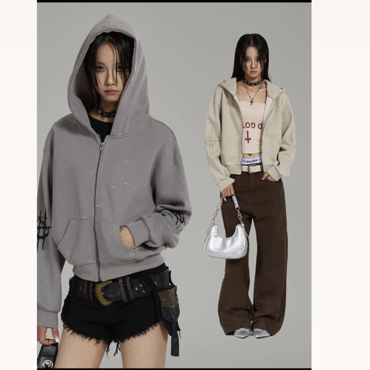 R8019连帽虫蚀破洞卫衣外套