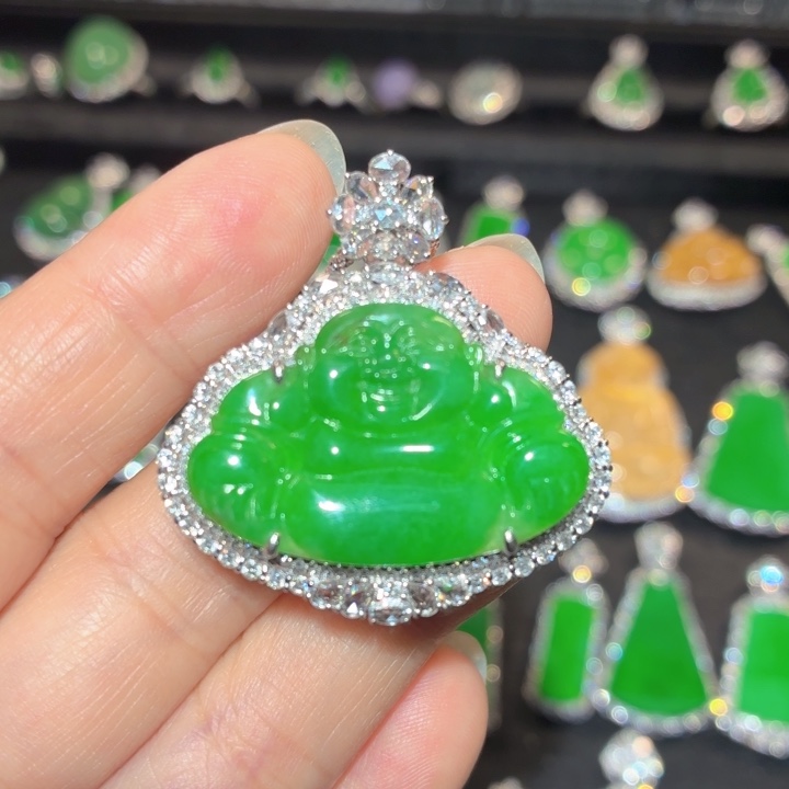 翡翠18K金镶嵌吊坠(不含链)翡翠