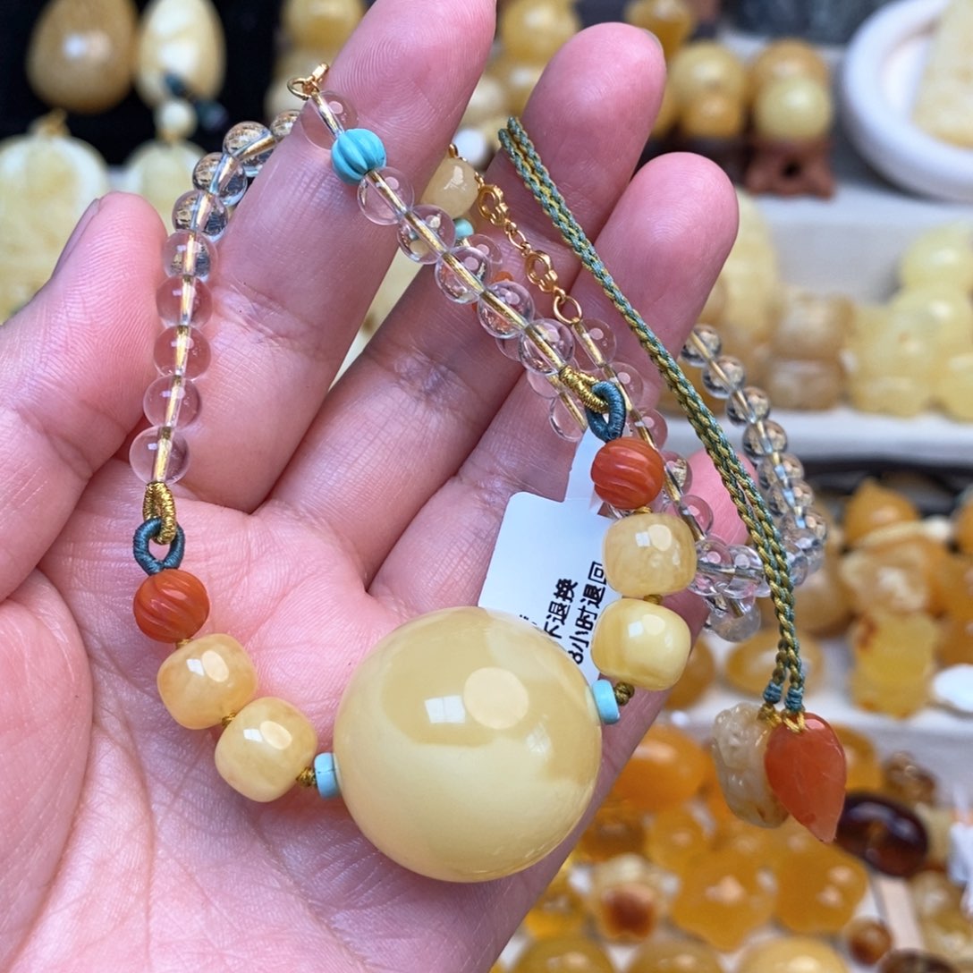 蜜蜡套链未镶嵌天然蜜蜡圆珠锁骨项链