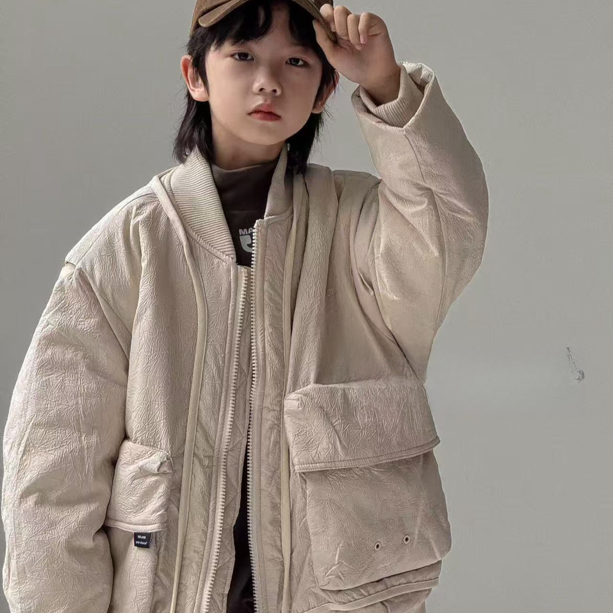 冬款压花夹棉保暖夹克外套9321